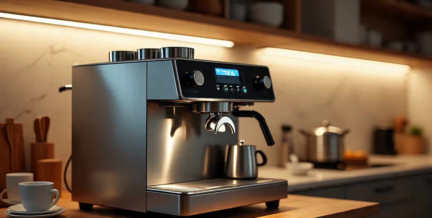 A variety of coffee machines on a kitchen counter, including drip, espresso, and pod-style models, ideal for beginner coffee enthusiasts.
